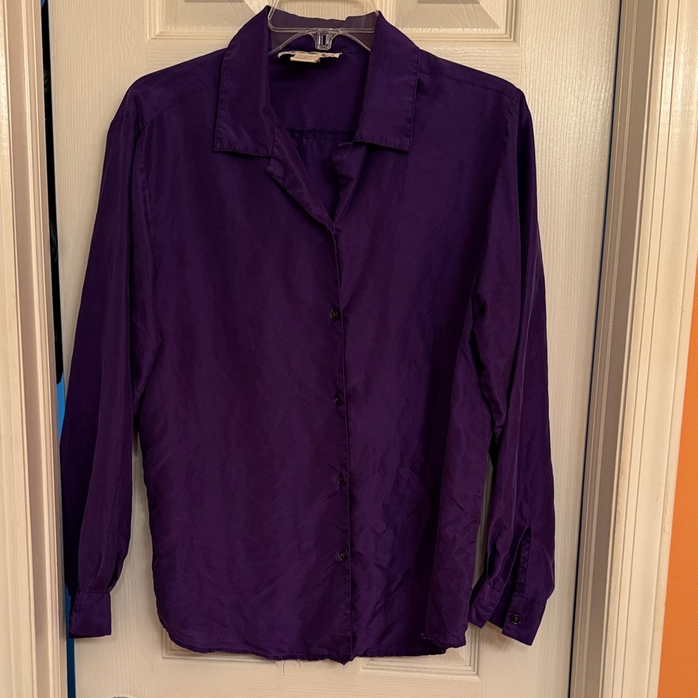 Silk Long Sleeve Women’s Purple Button-Up Blouse by S.I.N.Y. Size Medium - Picture 3 of 7